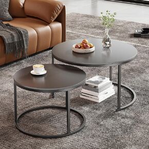 Round Nesting Coffee Table, Black Modern Decorative Coffee Center Table Set of 2,Round Sintered Stone 24'' Coffee Table for Living Room with Sturdy Metal Frame. in Kuwait