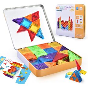 Travel-Friendly Mini Magnetic Tiles with Portable Magnetic Case - Educational Toys for Kids at Home, Car & Travel 56PCS in Kuwait