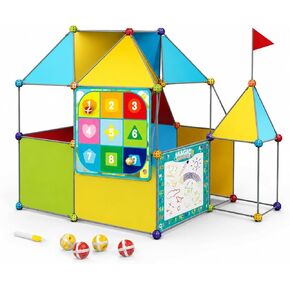 DIY Kids Building Playhouse Kit – STEM Construction Play Toy with Easy Snap Connectors, Target Game Board & Water Drawing Canvas – Indoor & Outdoor Activity Tent for Boys & Girls 3+ in Kuwait