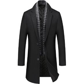PRIJOUHE Men's Wool Coat Hoodie Long Trench Coat Cotton Casual Woollen Overcoat Jacket in Saudi Arabia