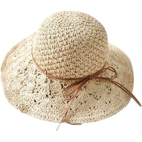Baby Girl Summer Bowknot Straw Hat Wide Brim Sun Protection Beach Caps in Kuwait