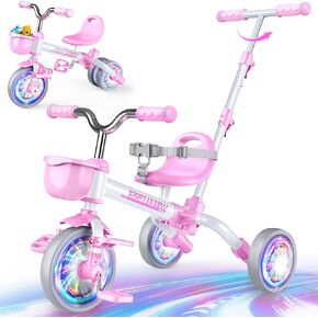 Kkdi 5 in 1 Toddler Bike for 1-3 Year Old, Pink Tricycle with Push Handle in Saudi Arabia