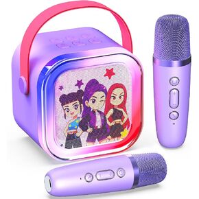Mini Karaoke Machine for Kids,5 Voice Effects - Portable Bluetooth Speaker with 2 Wireless Mics LED Lights for Boys Girls Ages 3-12| Kids Karaoke Machine Birthday Gift Toy for Singing,Party & Play in Kuwait