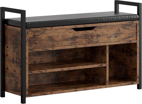 IRONCK Shoe Storage Bench, Entryway Bench with Lift Top Storage Box, Metal and Board Bench for Entryway, Two Tier Shoe Rack Organizer for Entryway, Hallway, Industrial, Vintage Brown in Kuwait