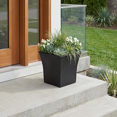 HomeRoots 7" Black Recycled Plastic Indoor Outdoor Square Pot Planter in Saudi Arabia