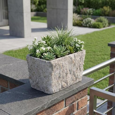 9" Gray Speckle Glaze Cement Indoor Outdoor Rectangular Pot Planter in Saudi Arabia
