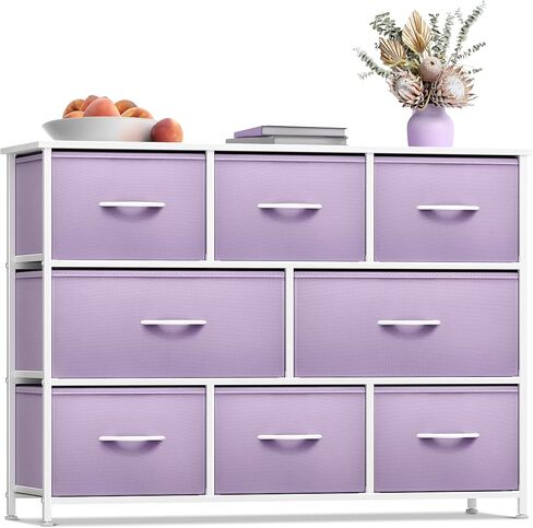 Sorbus Wide 8-Drawer Dresser, Wood Top & Fabric Drawers (Greige) in Kuwait