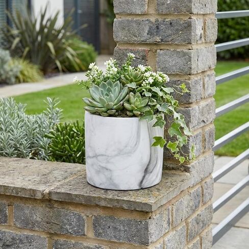 6" White and Gray Marbleized Ceramic Indoor Outdoor Round Pot Planter in Saudi Arabia