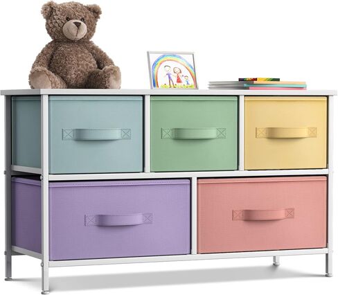 Sorbus Kids Dresser with 5 Fabric Drawers & Wood Top (Multi Color/Black) in Kuwait