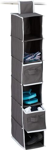 Relaxdays Fabric Hanging Shelves, 6 Compartments with 2 Drawers for the Closet, Foldable, 82 x 14.5 x 30 cm, Anthracite, Fleece in Kuwait