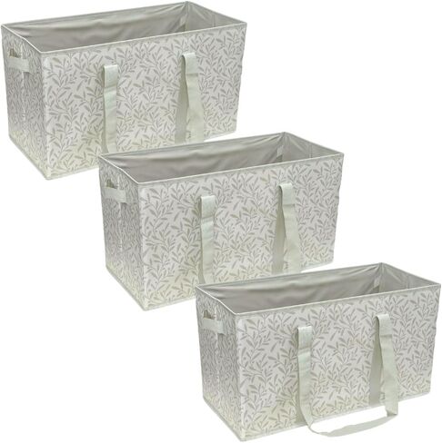 DURASACK Large Grocery Tote Bag 3-Pack All-Purpose Collapsible Tote Bags with Handles Kitchen Reusable Grocery Bags, Blue Daisies in Kuwait