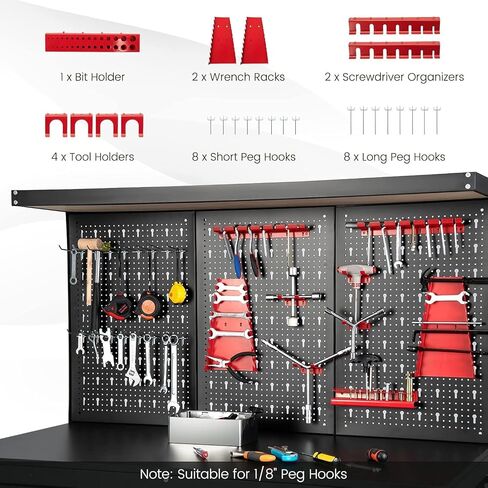 ERGOMASTER Work Bench with Drawers,Heavy Duty Garage Workbench with Pegboard, 965LBS Capacity Work Table for Garage, Home, Workshop, Auto Shop, Basement (Red workbench with drawer) in Kuwait