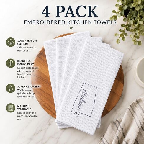 Wisconsin White Kitchen Towel | 4 Pack State Tea Towel Gift in Kuwait