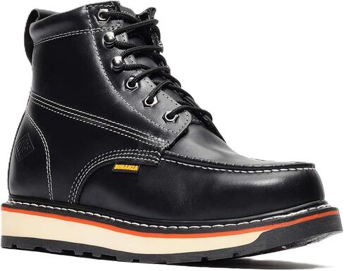 Bonanza Boots Frontier Dual 6" Work Boots for Men - Premium Leather Moc Toe, Steel Toe with Light-weight Dual Density Comfort Wedge Outsole; ASTM Rated in Kuwait