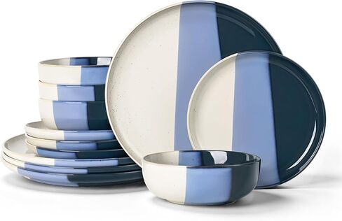 12 Pcs Stoneware Dinnerware Sets for 4, Purple Rustic Dishes Set in Kuwait