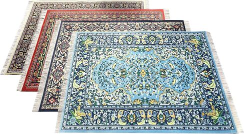 Set of 4 Rug Placemats – Miniature Oriental & Turkish Carpet Style Table Mats, Decorative Fabric Dinner Mats with Fringes, Washable, Rectangular 16x12 inch, Colorful Table Setting Accessories in Saudi Arabia
