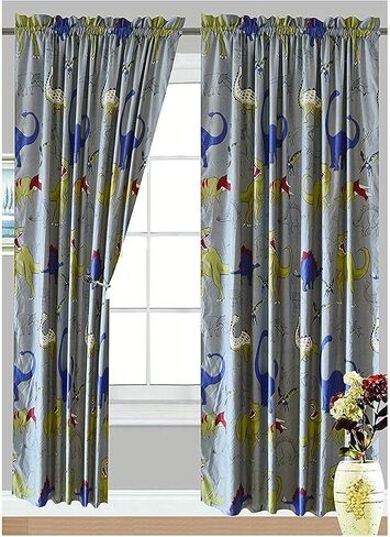 All American Kids' Dinosaur 4-Piece Curtain Set| Matching Sheet Set & ComforterSet Available! in Saudi Arabia