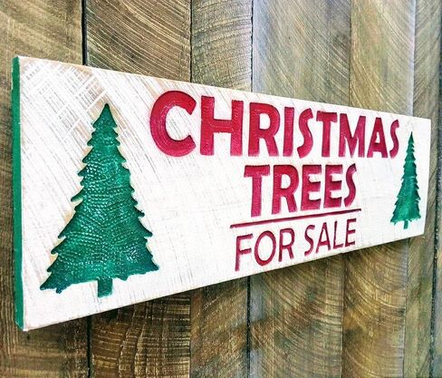 Christmas Trees for Sale Sign - Carved in a 40"x12" Solid Wood Board | Rustic Distressed | Farmhouse Style | Holiday Decor | Handmade in NC in Saudi Arabia