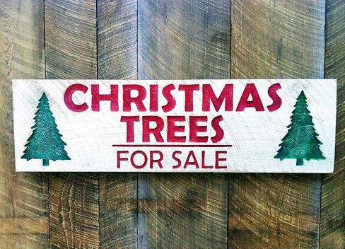 Christmas Trees for Sale Sign - Carved in a 40"x12" Solid Wood Board | Rustic Distressed | Farmhouse Style | Holiday Decor | Handmade in NC in Saudi Arabia