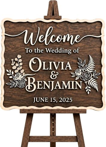 Personalized Country Garden Wedding Welcome Sign - Custom 3D Wood Ceremony Entrance & Reception Board for Rustic Barn, Estate or Backyard Venue - Multiple Sizes in Kuwait