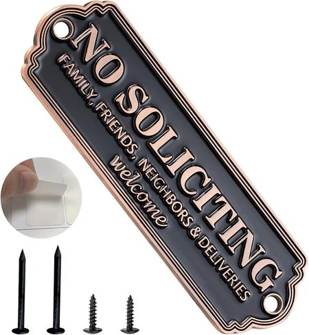 Brass No Soliciting Sign - Elegant No Soliciting Sign for House, Handmade Wall Plaque for Home & Office, Traditional Door Decor for House, Business, Front Porch - Easy to Install (No Soliciting Signs Black, 5 x 1.6 inches) in Saudi Arabia