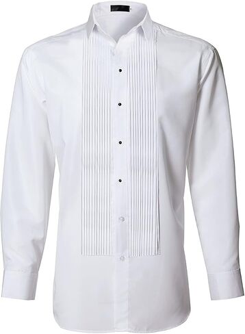 Men's Traditional Pleated Wingtip & Laydown Collar White Tuxedo Dress Shirt in Saudi Arabia