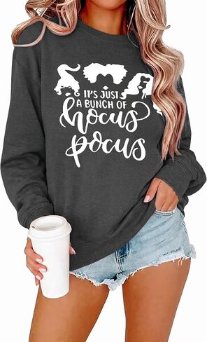 Hocus Pocus Sweatshirt For Women Halloween Sweatshirt Funny Sanderson Sisters Long Sleeve Pullovers Sweatshirts Tee Tops in Kuwait