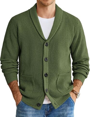 COOFANDY Men's Shawl Collar Cardigan Sweater Slim Fit Cable Knit Button up Sweater with Pockets in Kuwait
