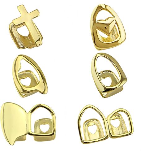 OOCC 6PC 18K Plated Gold Grillz Mouth Teeth Top Tooth Single Grill Cap for Teeth Mouth Party Accessories Teeth Grills in Kuwait