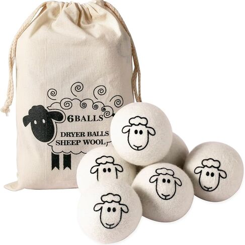 Wool Dryer Balls (6-Pack) – 100% Organic New Zealand Wool, Natural Fabric Softener, Reusable, Reduces Wrinkles & Drying Time, Eco-Friendly, Lint-Free, Chemical-Free Alternative to Dryer Sheets in Kuwait