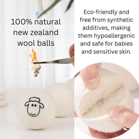 Wool Dryer Balls (6-Pack) – 100% Organic New Zealand Wool, Natural Fabric Softener, Reusable, Reduces Wrinkles & Drying Time, Eco-Friendly, Lint-Free, Chemical-Free Alternative to Dryer Sheets in Kuwait