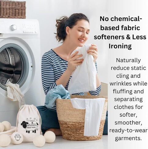 Wool Dryer Balls (6-Pack) – 100% Organic New Zealand Wool, Natural Fabric Softener, Reusable, Reduces Wrinkles & Drying Time, Eco-Friendly, Lint-Free, Chemical-Free Alternative to Dryer Sheets in Kuwait