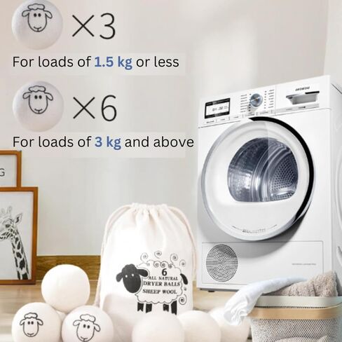 Wool Dryer Balls (6-Pack) – 100% Organic New Zealand Wool, Natural Fabric Softener, Reusable, Reduces Wrinkles & Drying Time, Eco-Friendly, Lint-Free, Chemical-Free Alternative to Dryer Sheets in Kuwait
