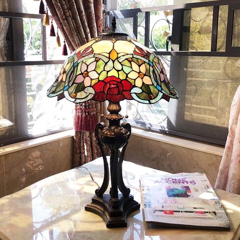 Chloe Lighting Piper Tiffany-Style Floral Stained Glass Table Lamp 26" Height in Saudi Arabia