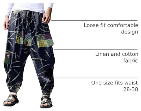 BITLIVE Men's Cotton Linen Plus Size Stretchy Waist Casual Ankle Length Pants in Kuwait
