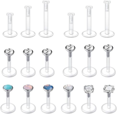QWALIT 16G Clear Lip Rings Studs Plastic Medusa Labret Piercing Jewelry Push in Cartilage Earring Tragus Earrings Threadless Helix Piercing Jewelry Helix Earrings 6mm 8mm 10mm in Kuwait