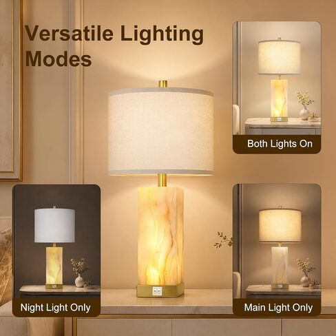 KIVDITZO Translucent Marble Table Lamps with Night Light for Living Room in Kuwait