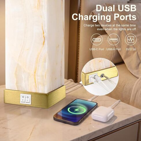 KIVDITZO Translucent Marble Table Lamps with Night Light for Living Room in Kuwait