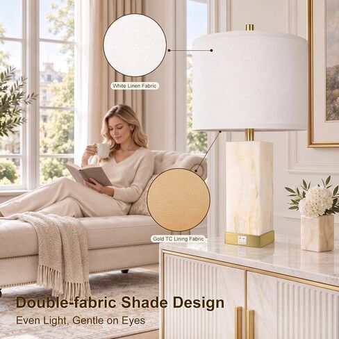 KIVDITZO Translucent Marble Table Lamps with Night Light for Living Room in Kuwait