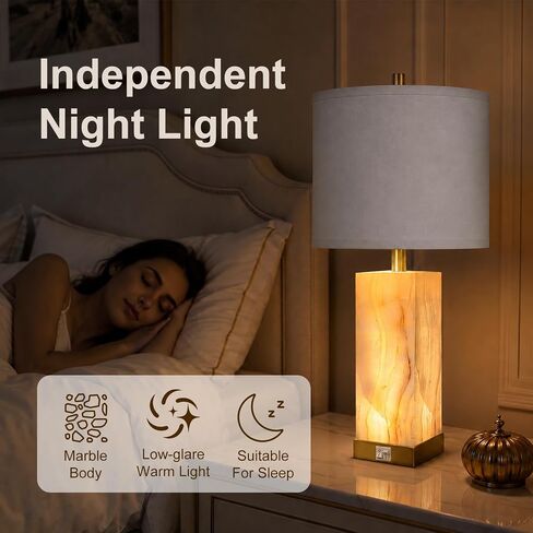 KIVDITZO Translucent Marble Table Lamps with Night Light for Living Room in Kuwait