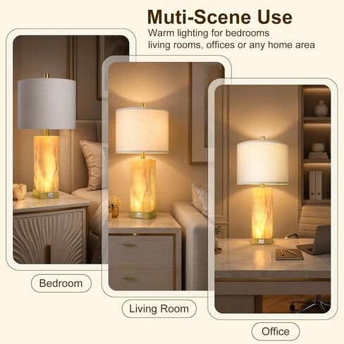 KIVDITZO Translucent Marble Table Lamps with Night Light for Living Room in Kuwait