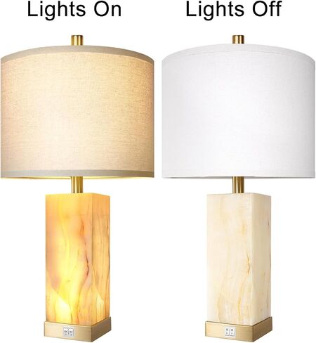 KIVDITZO Translucent Marble Table Lamps with Night Light for Living Room in Kuwait