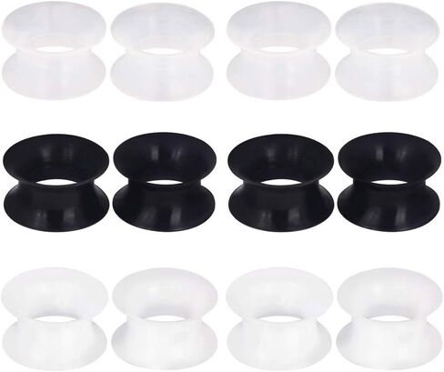 Yungger 3 Pairs/6 Pairs Black White Clear Ultra Thin Silicone Double Flared Flexible Tunnel Ear Stretching Plug Gauge 4g-1 inch in Kuwait