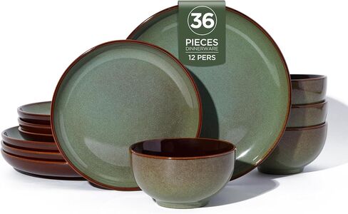 Pokini Ceramic Dinnerware Sets for 4, 12pcs Plates and Bowls Sets Dish Set in Kuwait