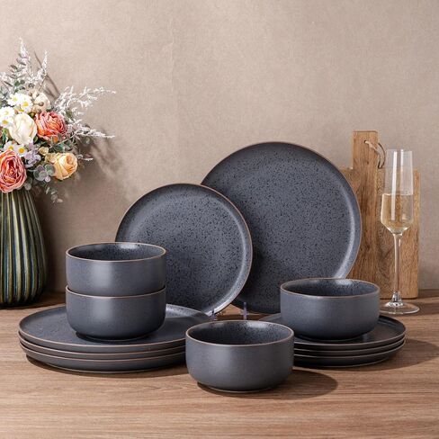 LERATIO Stoneware Dinnerware Sets for 6,18-Piece Plates and Bowls Set in Kuwait