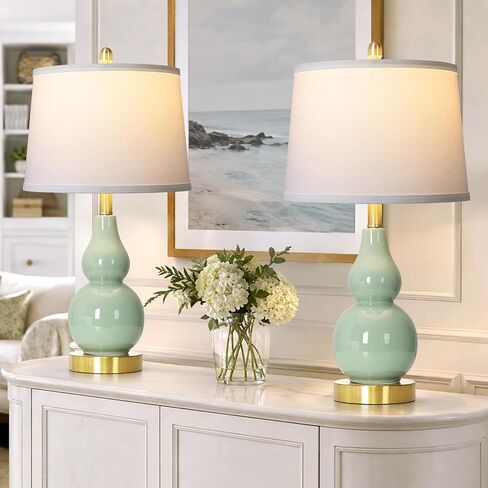 Double Gourd Ceramic Table Lamps Set of 2,Bedside Lamp for Bedroom in Kuwait