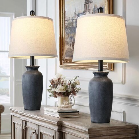 CINSARY 24.5" Farmhouse Jar Ceramic Table Lamps Set of 2, Blue in Kuwait