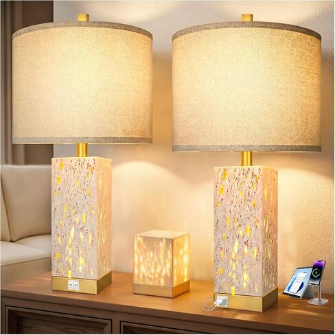 KIVDITZO 26" Marble Table Lamp Set of 2 for Bedroom with Night Light in Kuwait