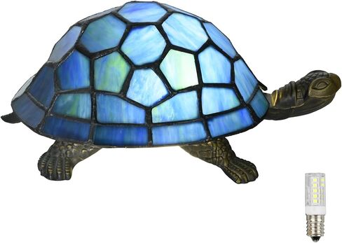 A0019 Tiffany Style Turtle Table Lamp, Handmade Stained Glass Tortoise Animal Night Light, Vintage Accent Desk Lamp for Bedroom Bedside Living Room Home Decor, LED Bulb Included (Green) in Saudi Arabia