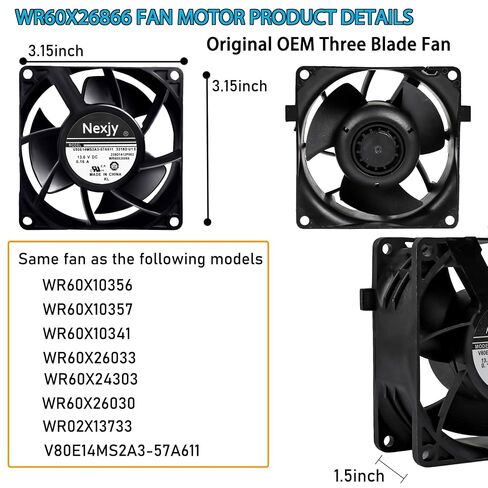 محرك مروحة مبخر الثلاجة WR60X26866 المُحسّن (أصلي)، يستبدل WR60X26033 WR60X10357 WR60X10341 WR60X10356 وما إلى ذلك، مناسب لثلاجة GE بضمان 15 عامًا in Kuwait